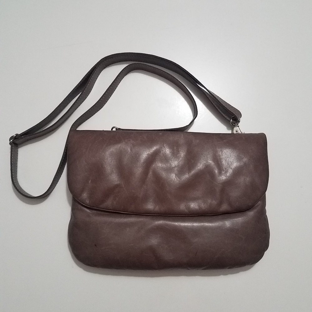 M0851 Soft Taupe Brown Crossbody Leather Bag